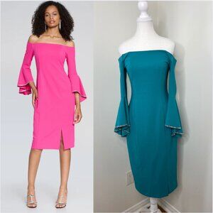NWT Joseph Ribkoff Scuba Crepe Off-the-Shoulder Sheath Dress 6